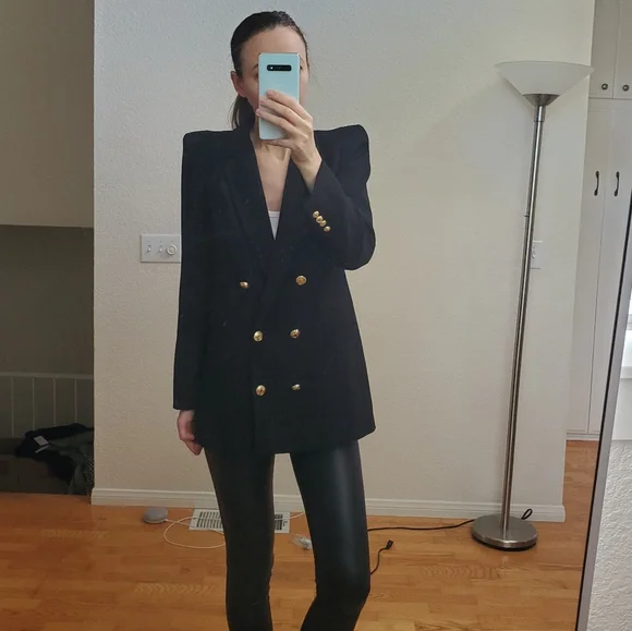 New Zara Black Shoulder Pad Double Breasted Blazer - Picture 16 of 16